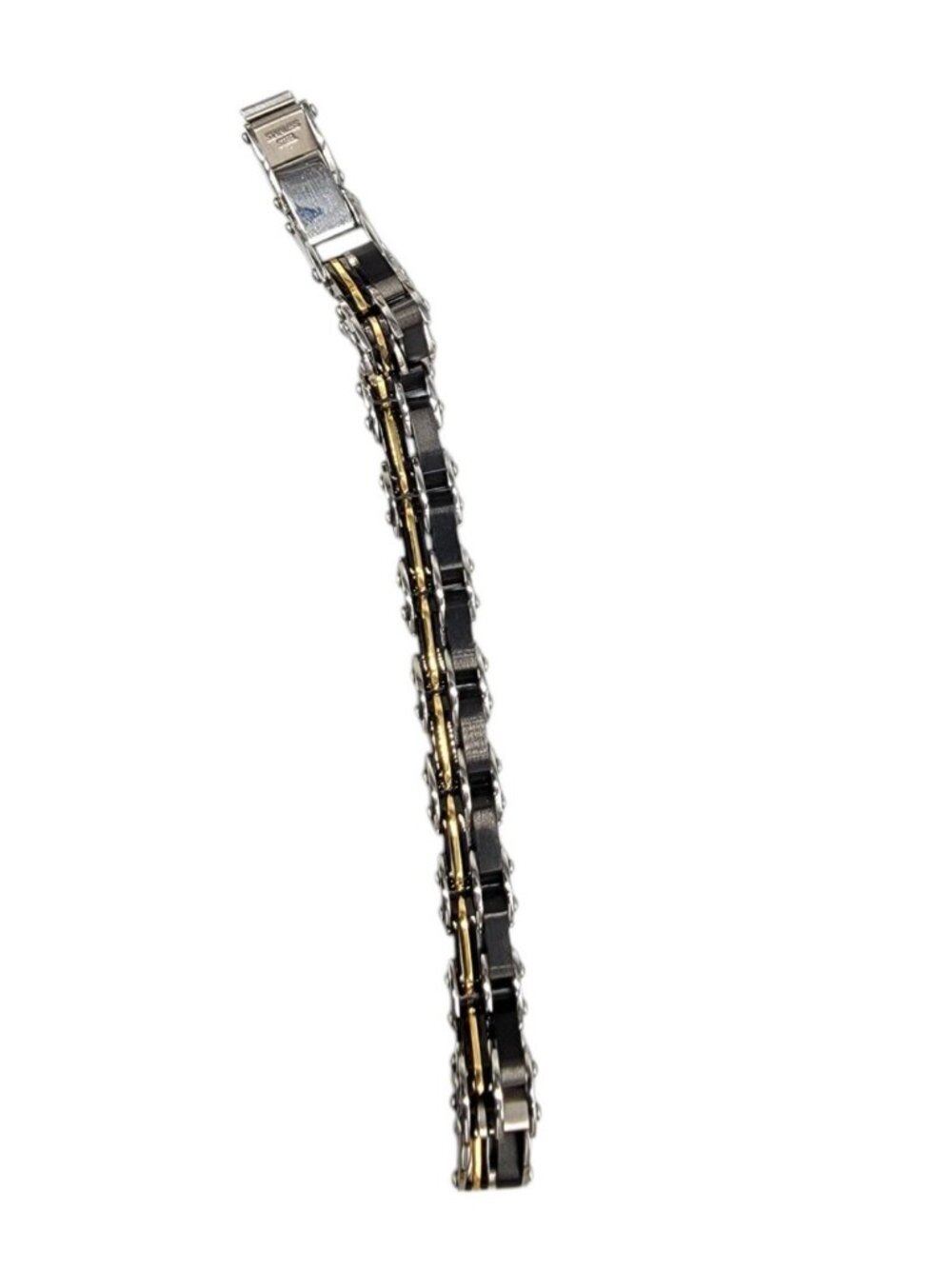 Inox Mens Reversible Stainless Steel Bracelet Gold or Silver & Black Size 7.5" - Picture 12 of 13